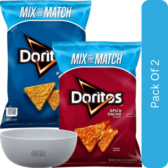 Doritos Tortilla Chips Variety Pack Cool Ranch & Spicy Nacho (2 18.38 oz)-2pk, With Olive White Bowl By OMA