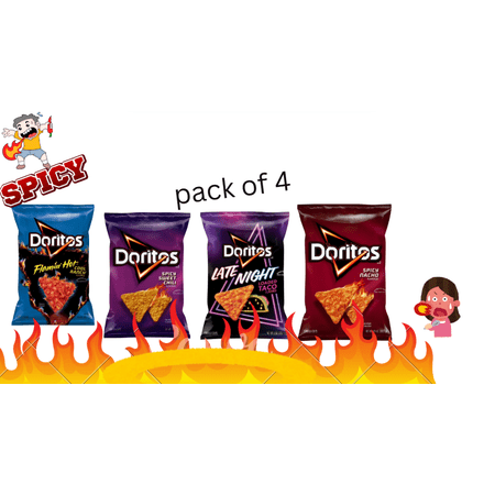 Doritos Tortilla Chips Variety Pack – Spicy Nacho, Late Night Loaded Taco, Spicy Sweet Chili & Flamin’ Hot Cool Ranch, 9–9.25 oz Bags, Snack Chips 4 Pack