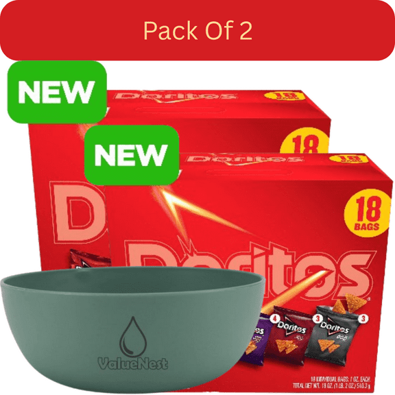 Doritos Variety Pack Tortilla Chips 5 Bold Flavors 18 Single Serve Bags 1 oz Each with Olive Green Bowl by ValueNest