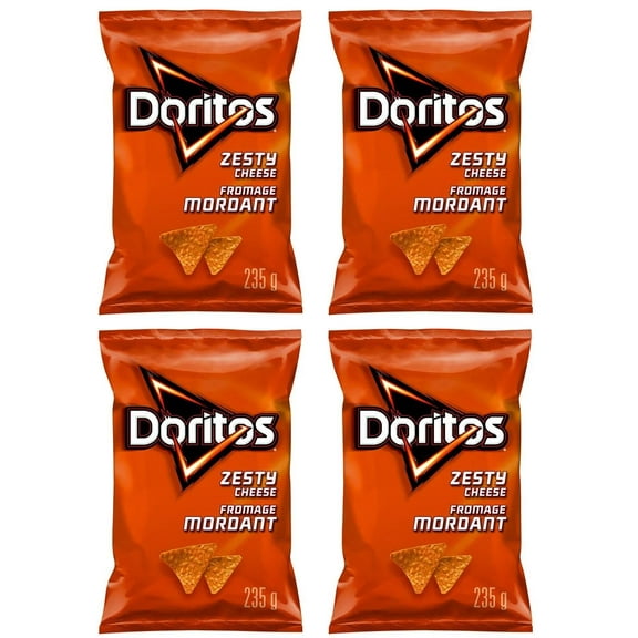 Doritos Zesty Cheese Flavored Tortilla Chips, 235g (4 Pack)