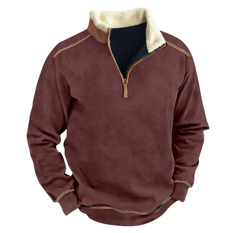  Mens Western Sweatshirt Casual Half Zip Stand Collar