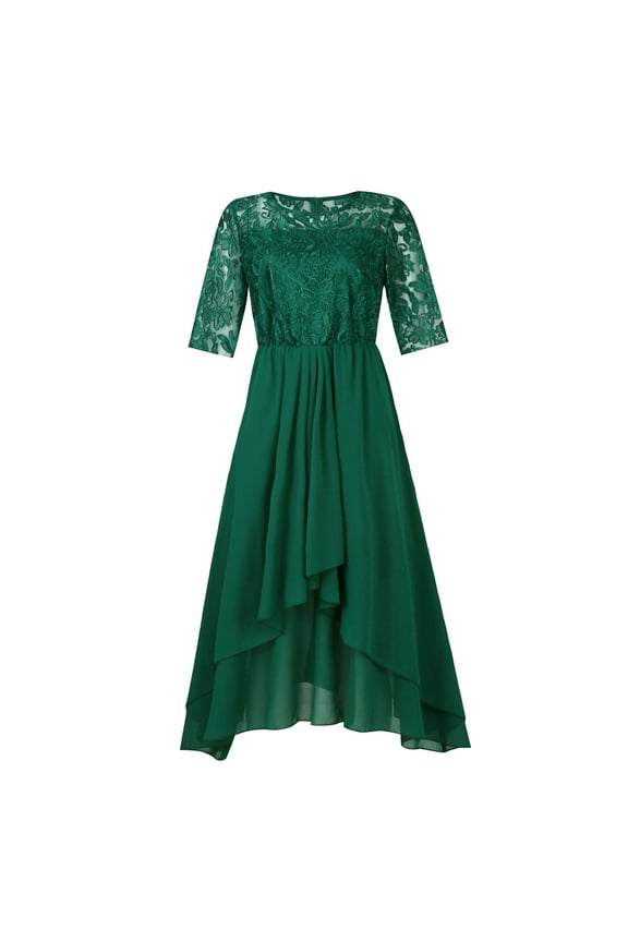Cocktail Dresses for Women 2024 Mother of The Bride Dresses Tea Length Short Sleeves Formal Chiffon Dresses Green XL
