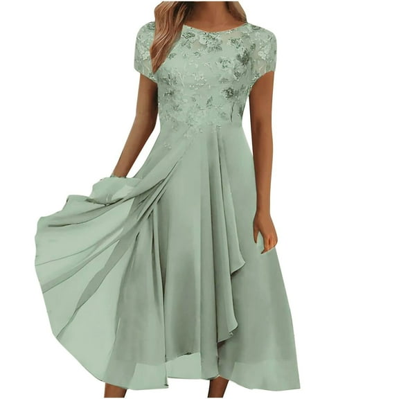 Dorkasm Cocktail Dresses for Women 2024 Mother of The Bride Dresses Tea Length Short Sleeves Formal Chiffon Dresses Green XL