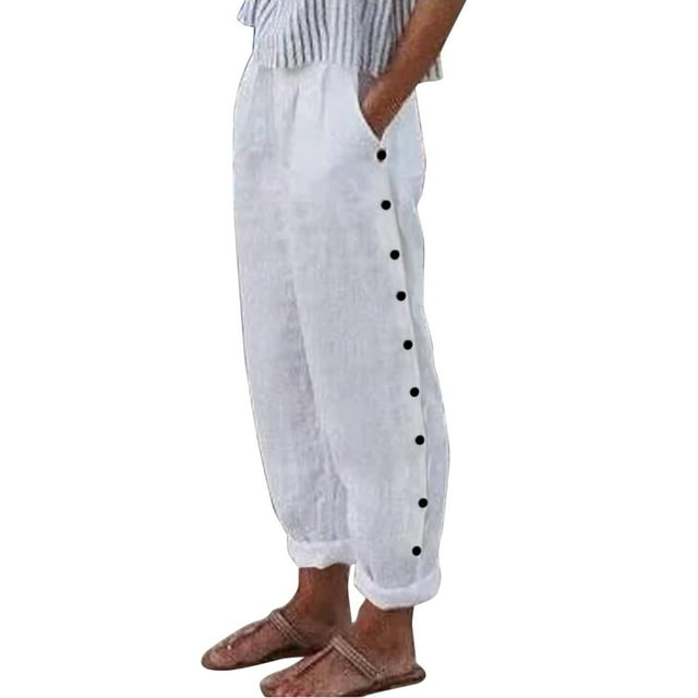 Dorkasm Cotton Linen Pants for Women Loose Fit Summer Baggy Elastic ...