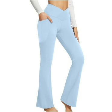 Dorkasm Flare Yoga Pants for Women, Crossover Soft Bootcut Leggings Light Blue M