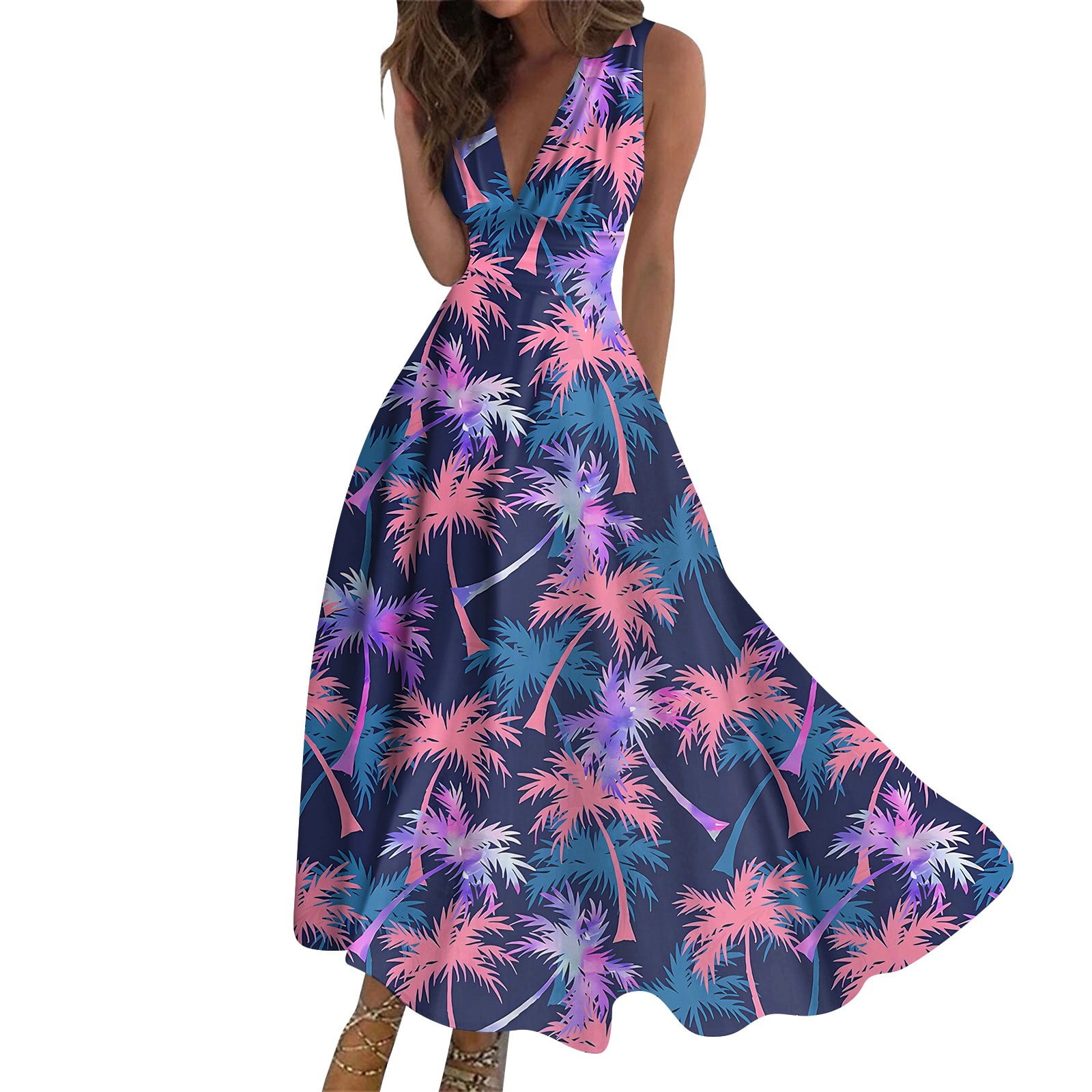 Dorkasm Hawaiian Summer Dresses for Women 2024 Casual Sleeveless Deep V ...