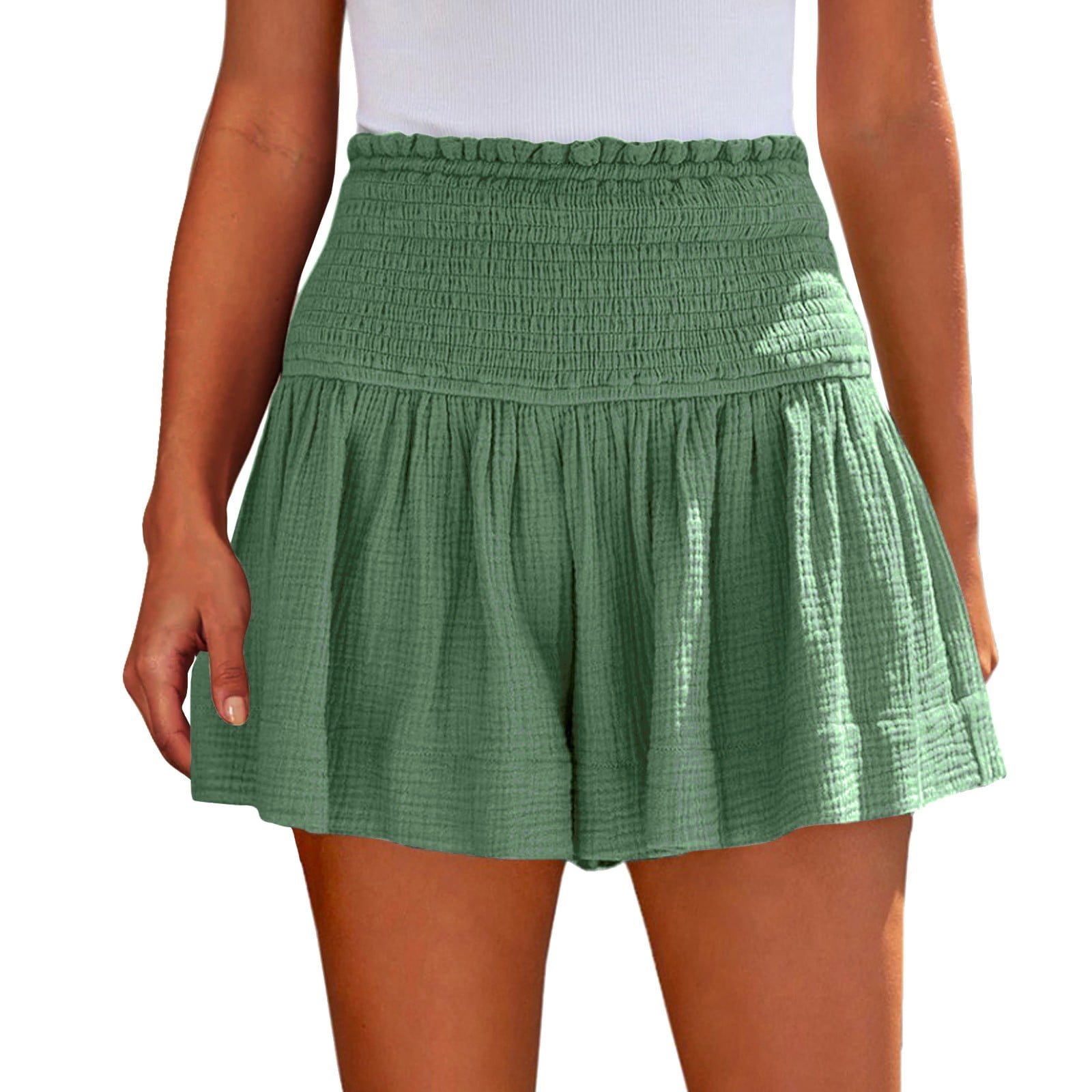 Dorkasm Linen Shorts for Women Waffle Knit Beach Shorts for Women Wide ...