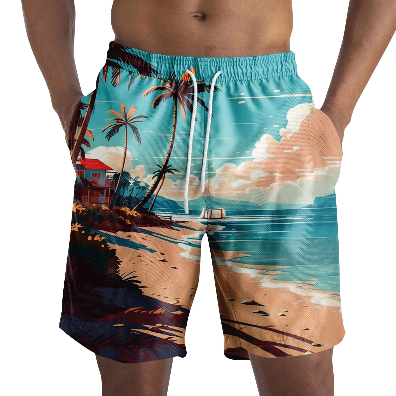 Dorkasm Men's Hawaiian Summer Beach Floral Shorts Quick Dry Drawstring
