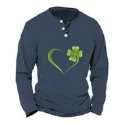 Dorkasm Mens St Patricks Day Shirt Henley Long Sleeve 1/4 Button Mens Tshirts Green Shamrock Cute Tops Navy XL