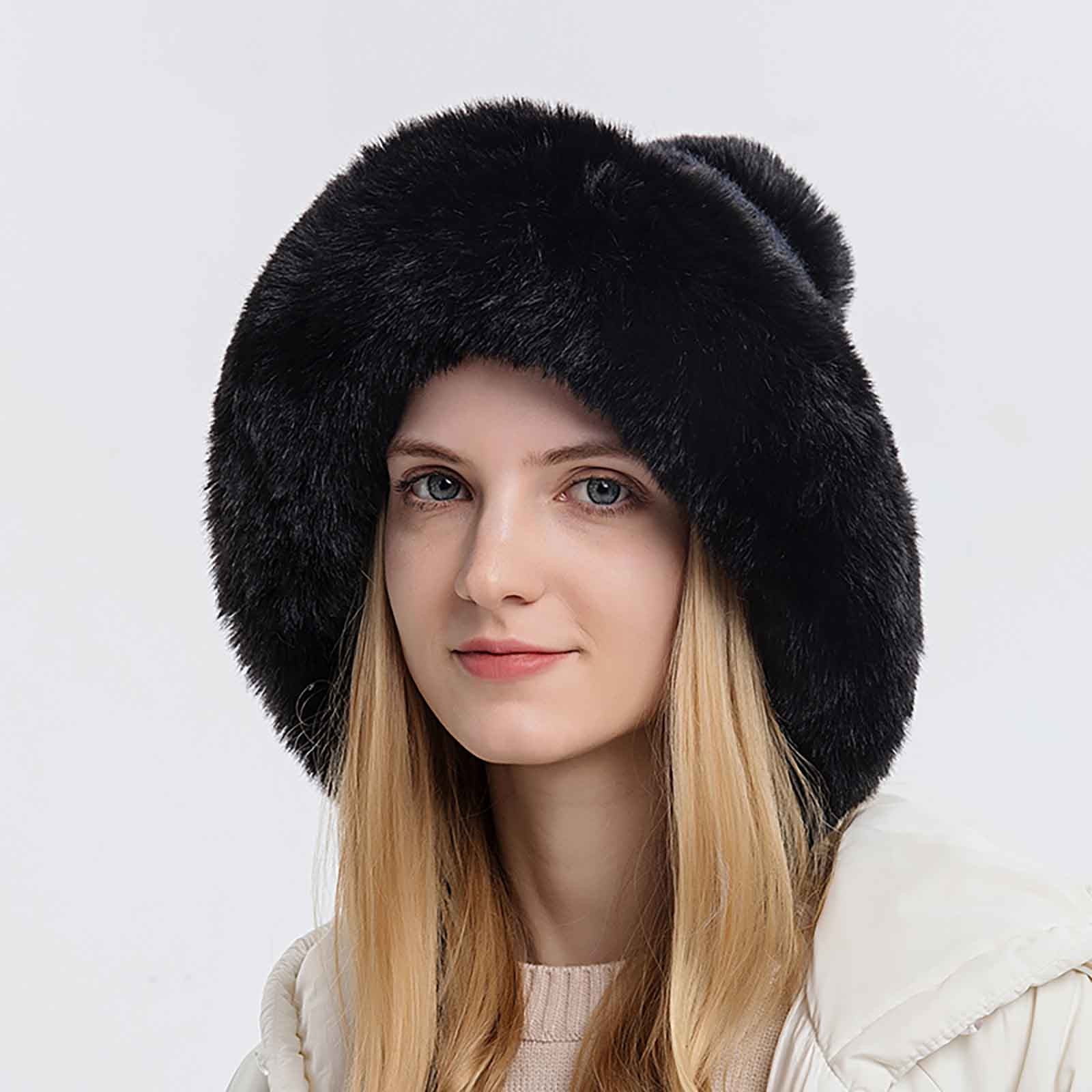 Dorkasm Womens Trendy Faux Fur Beanie Hat Cool Fashion Fleece Lined Winter  Pom Pom Snow Skull Cap Winter Soft Crochet for Teen Girls White