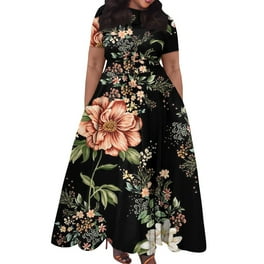 Dorkasm Plus Size Formal Dresses for Curvy Women 3 4 Sleeve A Line Flowy Printing Maxi Dress Pockets Orange 2XL Walmart
