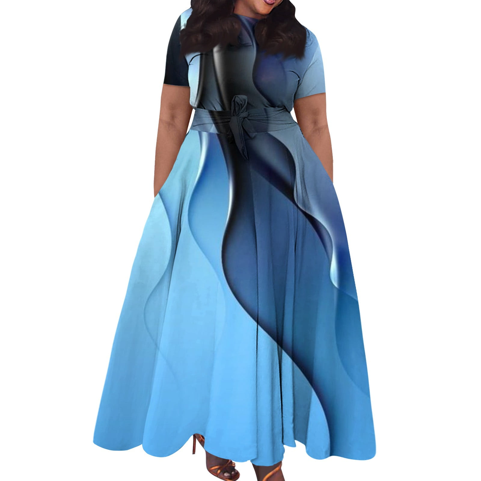 Dorkasm Plus Size Formal Dresses for Curvy Women 3/4 Sleeve A-Line Flowy  Printing Maxi Dress Pockets Purple 3XL - Walmart.com