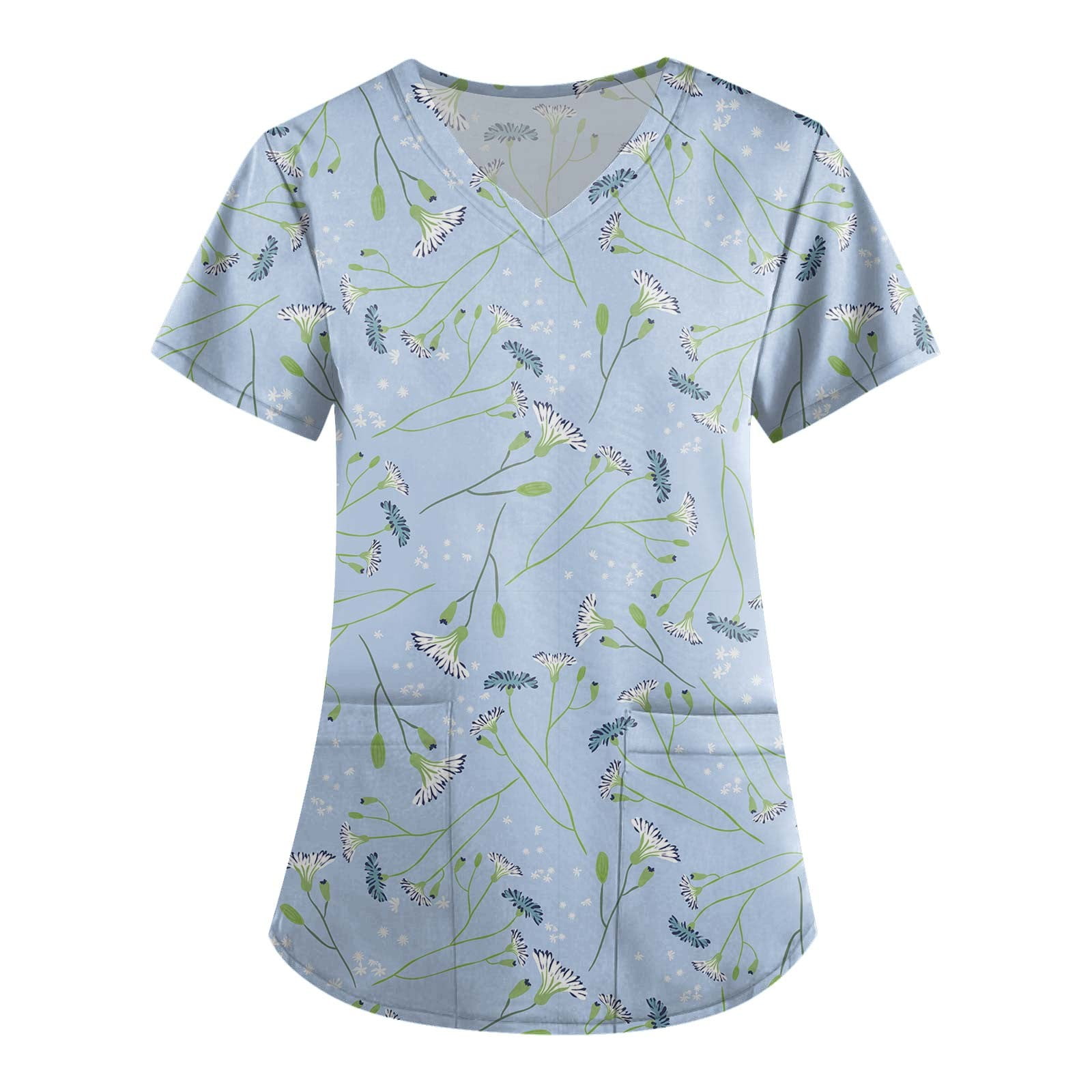 Dorkasm Scrub Suits for Women Nursing Scrubs for Workwear Uniforms Fall  Clearance Cute V Neck Pockets Floral Nurses Nurse Scrubs Top Light Blue S 