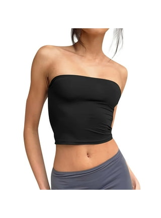 Women's Sexy Casual Lace Wrap Padded Tube Top Black Strapless Crop