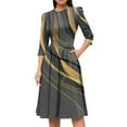 thumbnail image 1 of Dorkasm Vintage Midi Dresses for Women Modest 3/4 Sleeve Crew Neck Wrap Dress A Line Pleated Wedding Guest Dress with Pockets Dark Gray S, 1 of 6