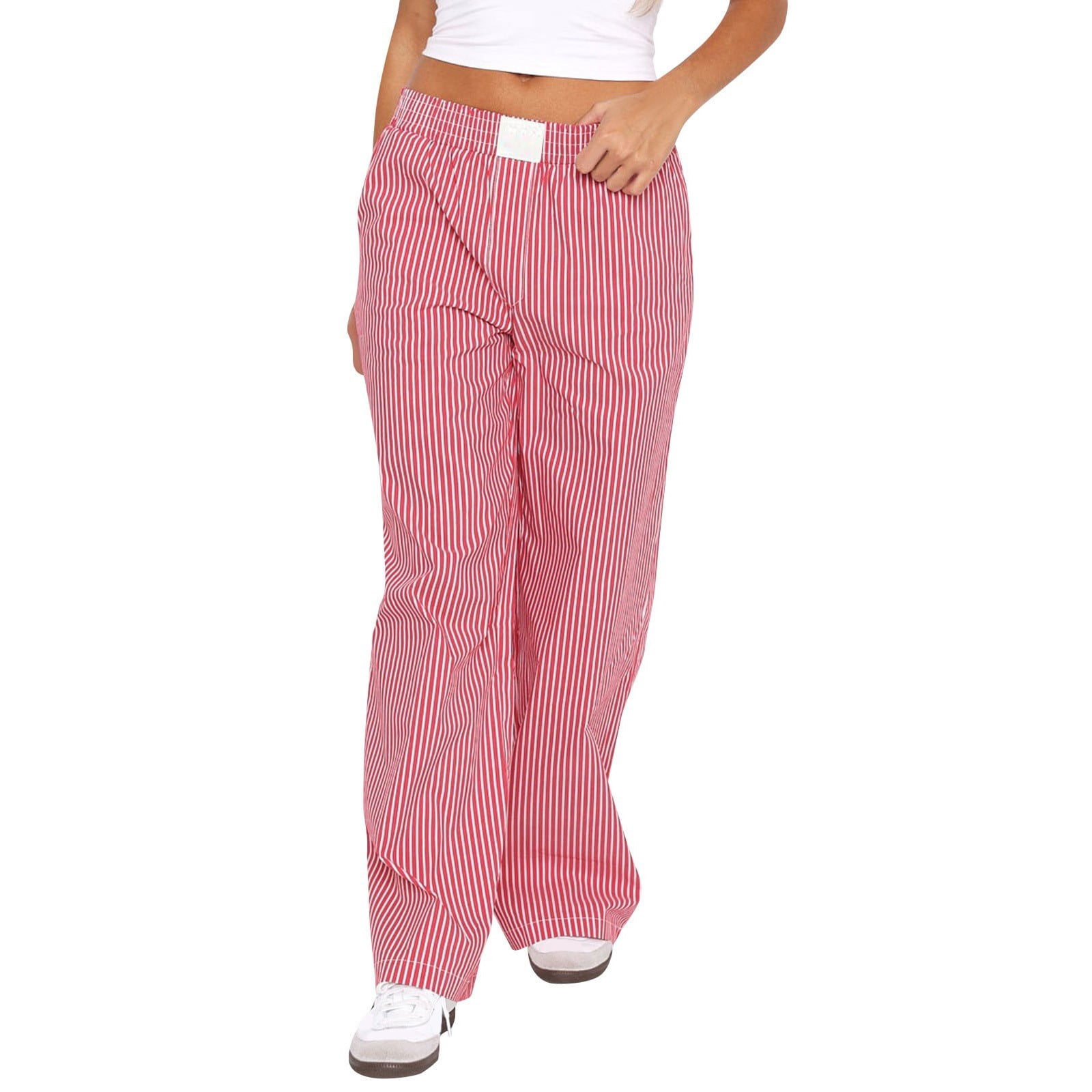 Dorkasm Women Elastic Waist Striped Pants Y2K Wide Leg Striped 
