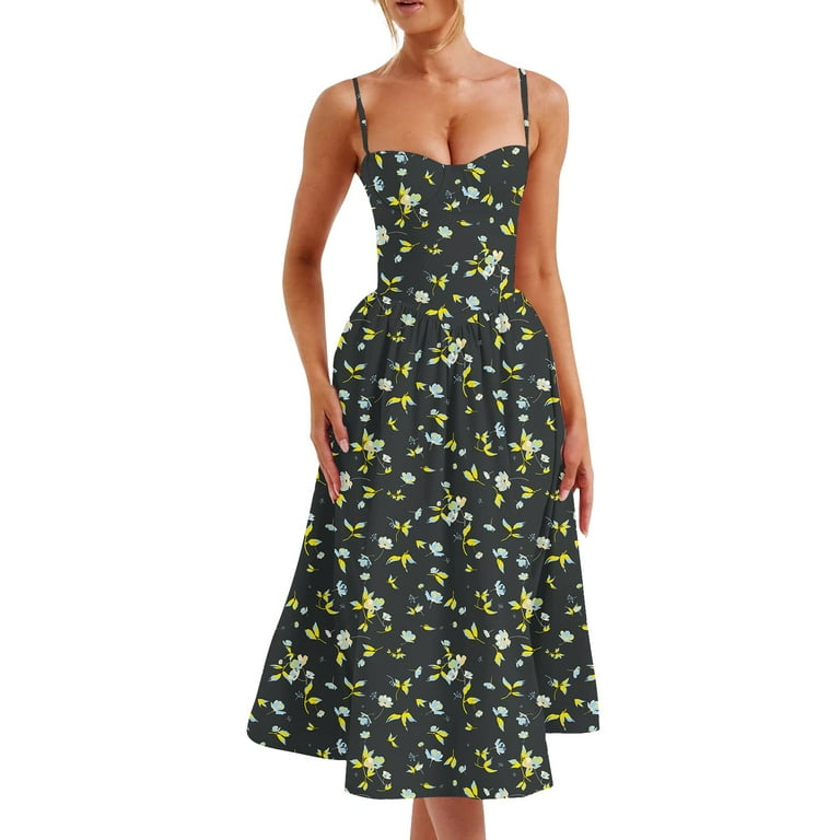 Dorkasm Women Floral Corset Dress Summer Spaghetti Strap Ruched Bust Going Out Tea Party Cocktail Flowy Sundress Mint Green S