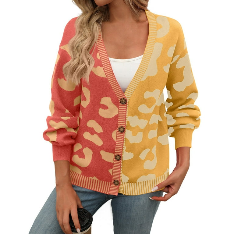 Color block leopard casual long cardigan shop