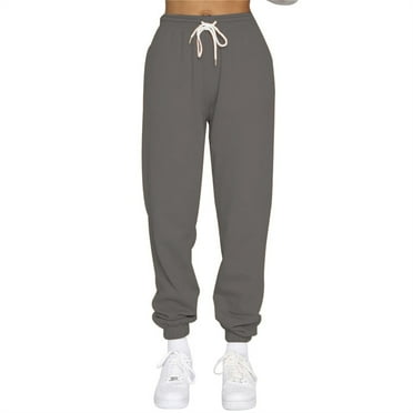 Dorkasm Women's Fleece Lined Jersey Joggers with Pockets Thermal Sweatpants Casual Lounge Pants Gray M