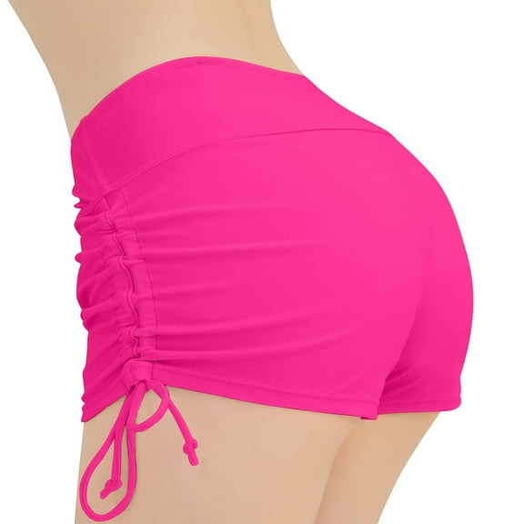 Dorkasm Women's Swim Shorts High Waist Swimsuit Bottoms Adjustable Side Tie Bathing Suit Boy Shorts Bikini Board Shorts Hot Pink 2XL