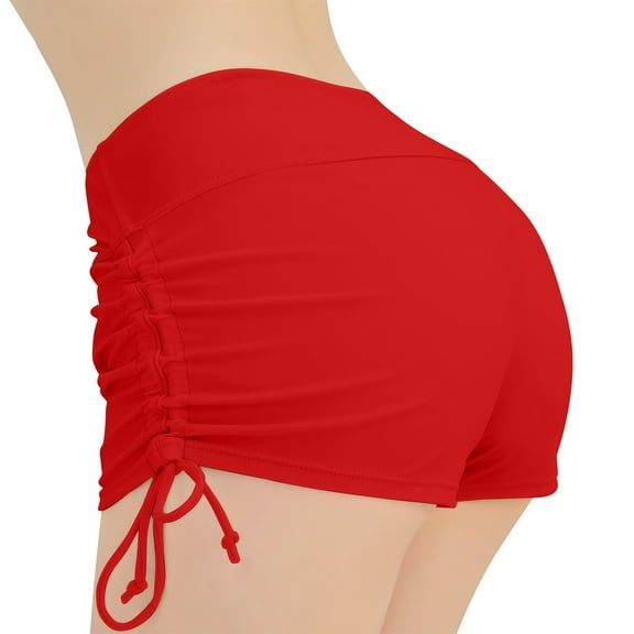 Dorkasm Women's Swim Shorts High Waist Swimsuit Bottoms Adjustable Side Tie Bathing Suit Boy Shorts Bikini Board Shorts Red XL