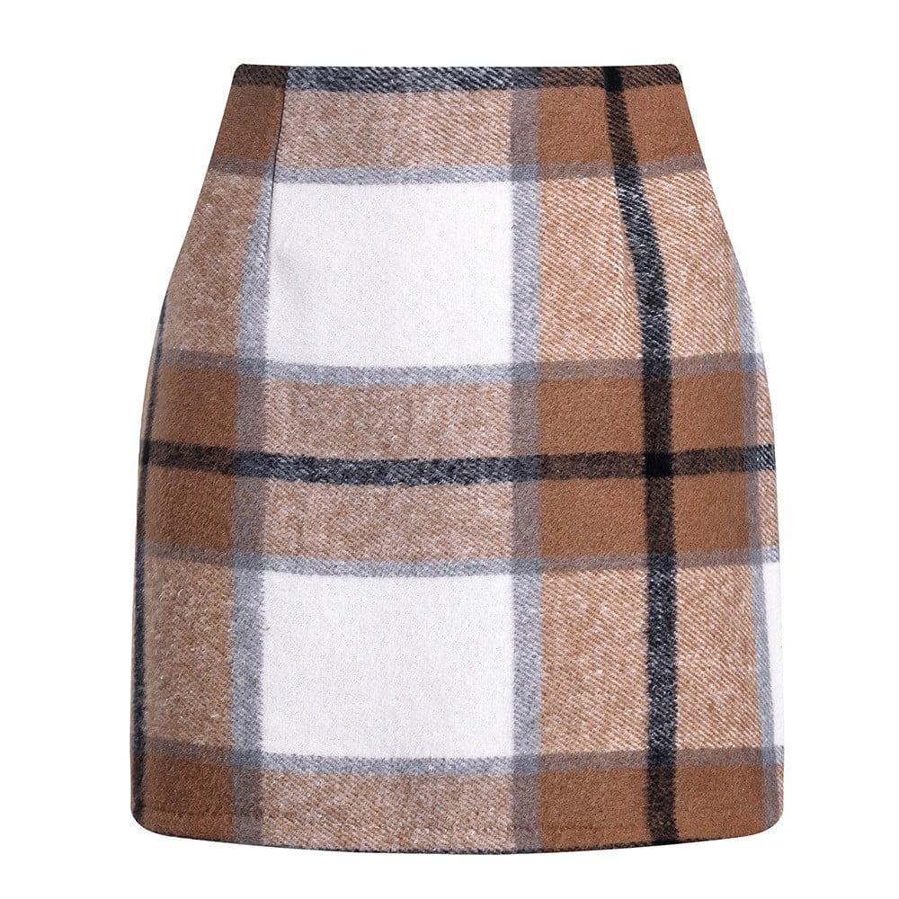 Dorkasm Women's Wool Plaid Mini Skirts 2024 Fall Winter High Waist 