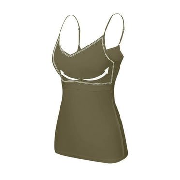 Dorkasm Womens Cotton Camisole Adjustable Strap Tank Tops with Shelf Bra Stretch Undershirts Army Green XL