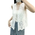 thumbnail image 1 of Dorkasm Womens Floral Crochet Lace Boho Trim Sleeveless Open Front Vest Cardigan White One Size, 1 of 3