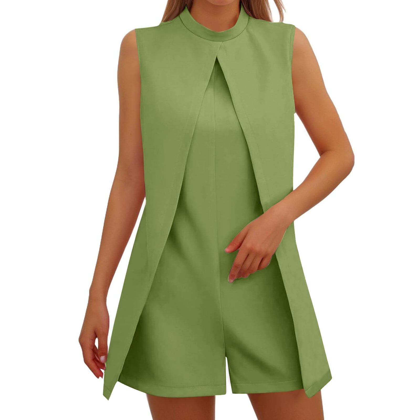 Dorkasm Womens Semi Formal Romper Shorts Mock Turtle Neck Jumper Soft Sleeveless Jumpsuit Wedding Guest Elegant Jumpsuits Dark Green XL Walmart