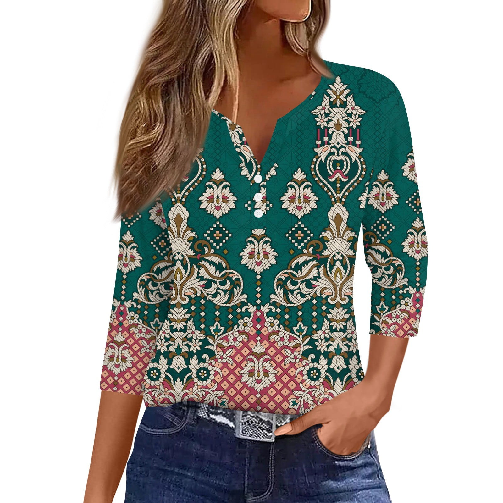 Dorkasm Womens T Shirt Button Down Tops for Women 3/4 Sleeve Floral