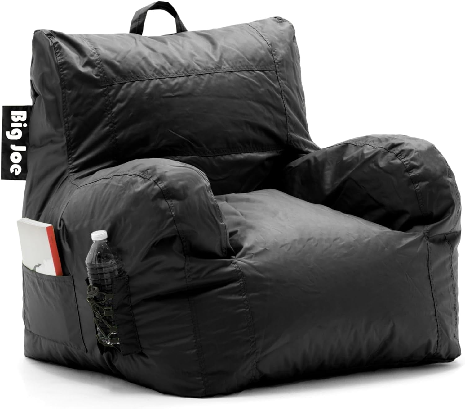 Dorm Bean Bag Chair with Drink Holder and Pocket Caramel Vegan Leather