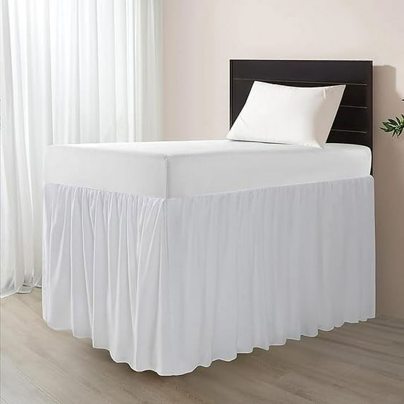 Dorm Bed Skirt ,100% Microfiber Ruffled Dorm Sized (39" x 80") 52" Drop College Bed Skirts - White Solid, Twin-XL Size.