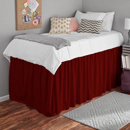 Dorm Bed Skirt - Extra Long College Dorm Bed Skirt 32" Drop - 100% Microfiber Ruffled Dorm Sized (39" x 80") College Bed Skirts, Elastic Bed Skirt for Easy Fitting - Burgundy Solid, Twin-XL Size.