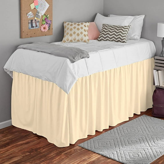 Dorm Bed Skirt - Extra Long College Dorm Bed Skirt 38" Drop - 100% Microfiber Ruffled Dorm Sized (39" x 80") College Bed Skirts, Elastic Bed Skirt for Easy Fitting - Ivory Solid, Twin-XL Size.