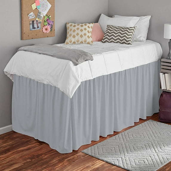 Dorm Bed Skirt - Extra Long College Dorm Bed Skirt 42" Drop - 100% Microfiber Ruffled Dorm Sized (39" x 80") College Bed Skirts, Elastic Bed Skirt for Easy Fitting - Light Grey Solid, Twin-XL Size.