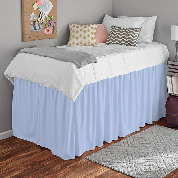 Dorm Bed Skirt - Extra Long College Dorm Bed Skirt 46" Drop - 100% Microfiber Ruffled Dorm Sized (39" x 80") College Bed Skirts, Elastic Bed Skirt for Easy Fitting - Light Blue Solid, Twin-XL Size.