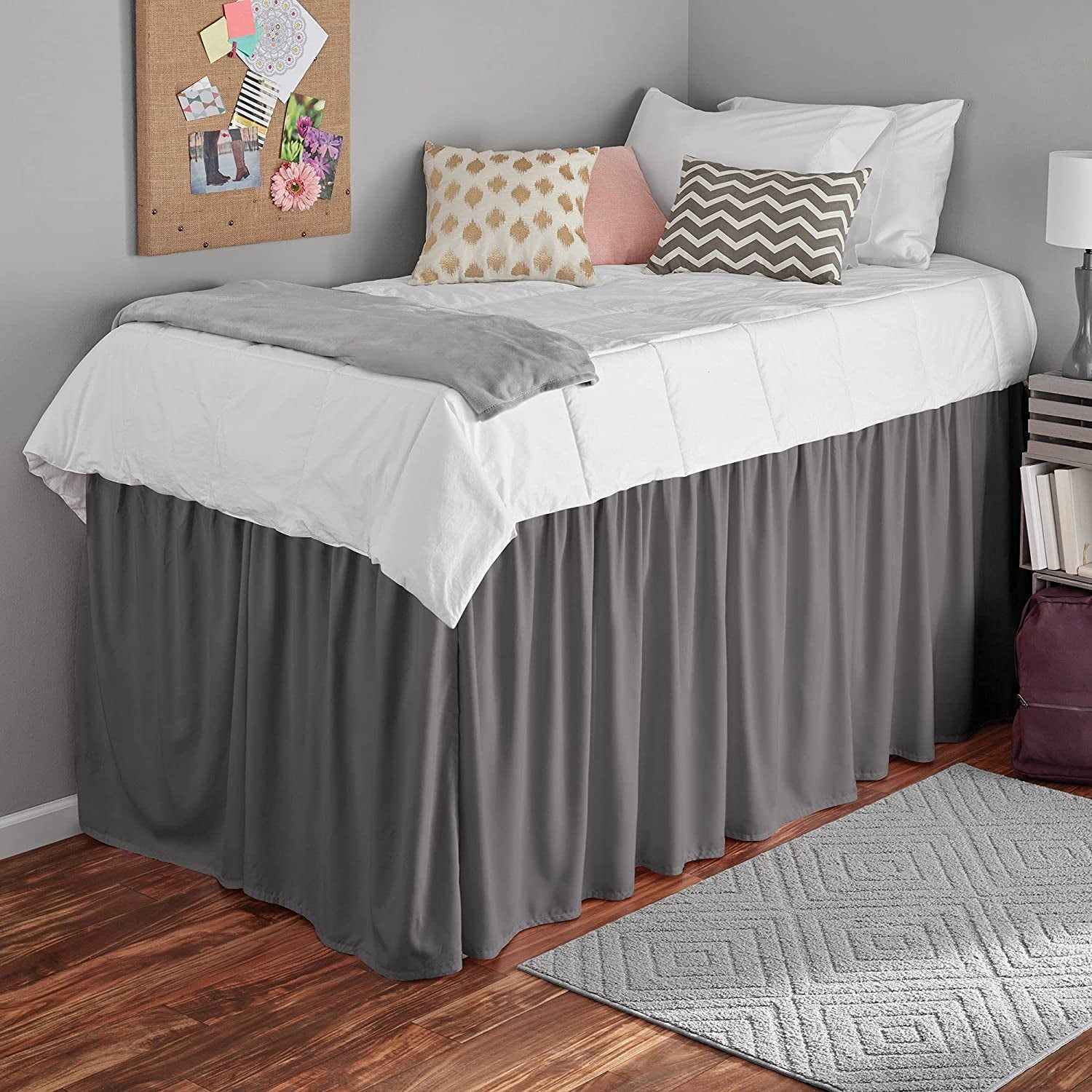Dorm Bed Skirt Twin XL 30" Drop, College Dorm Room Bed Skirts Easy to ...