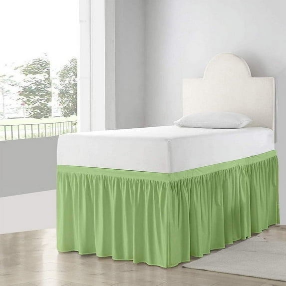 Dorm Bed Skirt Twin-XL 38" Inch Drop, Extra Long Dust Ruffle 100% Microfiber - College Dorm Easy Fit Bed Skirt, Wrinkle Resistant Dorm Sized Bed Skirt - Sage Solid