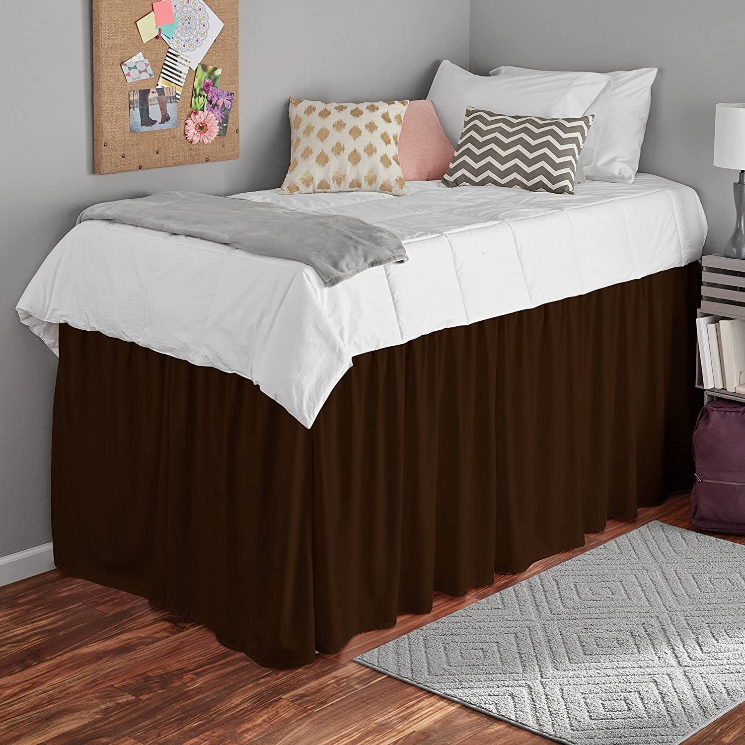 Dorm Bed Skirt Twin XL 42" Drop, College Dorm Room Bed Skirts Easy to Put On Twin XL Size Dust Ruffle Dorm Sized Bed Skirts, 600TC Egyptian Cotton Bed Skirt, (Chocolate, Twin-XL - 42" Drop)