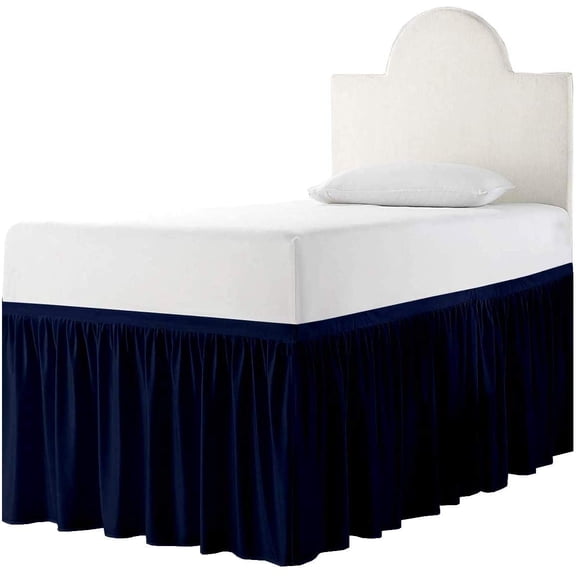 Dorm Bed Skirt Twin XL Size (39" x 80") College Room Bed Skirt for Dorm Bed Sized - 100% Microfiber 36" Inch Drop Ruffled & Soft Tailored Bedskirt - Navy Blue Solid.