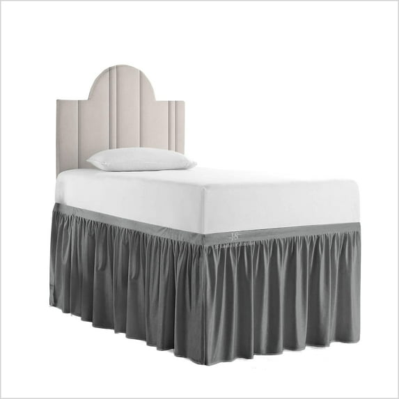 Dorm Bed Skirt Twin XL Size 40 inch Drop Dark Grey Solid Bed Skirt Stylish Ruffled Pattern Split Corner Easy Fit Easy Care Fade & Wrinkle Resistant-Polycotton Made