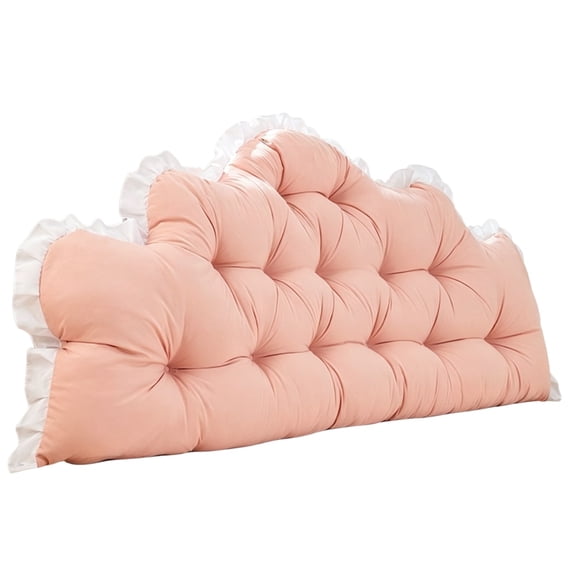 Dorm Headboard Pillow, Crown Shape Ruffle Backrest Cushion, 35Inch Length Large Soft Bed Rest Wedge Pillow for Bed Reading Pillow Adult Couch Sofa Backrest Pillow