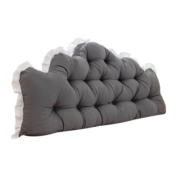 Dorm Headboard Pillow Twin XL, Velvet Tufted Backrest Cushion with Ruffle and Side Pocket, Large Bed Support Pillow for Bedroom, Sofa and Window Seat