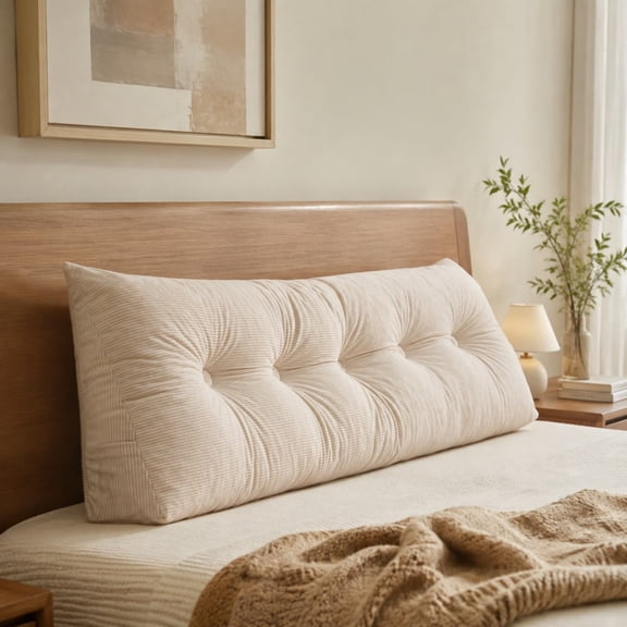 Dorm Headboard Wedge Pillow, Twin Headboard Wedge Pillow with Side Pocket and Removable Cover, Soft Support Backrest Large Bolster Cushion for Bed Sofa Dorm Bedroom, (White, 24" x 16")