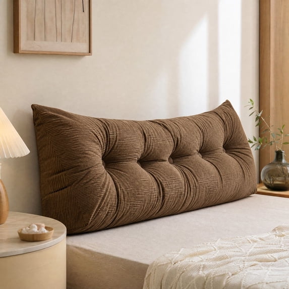 Dorm Headboard Wedge Pillow, Twin Headboard Wedge Pillow with Side Pocket and Removable Cover, Soft Support Backrest Large Bolster Cushion for Bed Sofa Dorm Bedroom, (Coffee, 32" x 16")