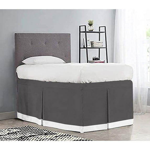 Dorm Room Bed Skirt - College Dual Tone Dorm Bed Skirt - Long Two Tone Dorm Bedskirts - Extra Long Dorm Room Bed Skirt - 100% Egyptian Cotton Two Tone Bedskirts - Twin-XL - 40" Drop, Dark Grey