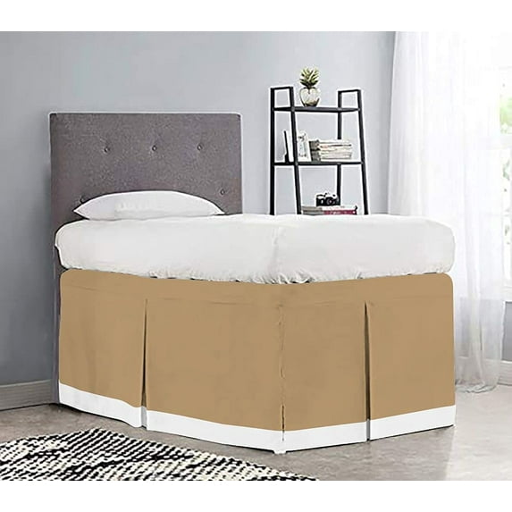 Dorm Room Bed Skirt - College Dual Tone Dorm Bed Skirt - Long Two Tone Dorm Bedskirts - Extra Long Dorm Room Bed Skirt - 100% Egyptian Cotton Two Tone Bedskirts - Twin-XL - 50" Drop, Taupe