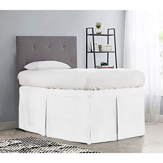 Dorm Room Bed Skirt - College Dual Tone Dorm Bed Skirt - Long Two Tone Dorm Bedskirts - Extra Long Dorm Room Bed Skirt - 100% Egyptian Cotton Two Tone Bedskirts - Twin-XL - 50" Drop, White