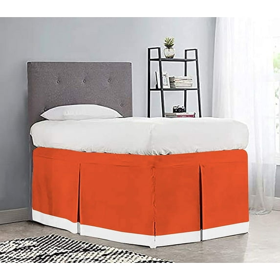 Dorm Room Bed Skirt - College Dual Tone Dorm Bed Skirt - Long Two Tone Dorm Bedskirts - Extra Long Dorm Room Bed Skirt - 100% Egyptian Cotton Two Tone Bedskirts - Twin-XL - 54" Drop, Orange