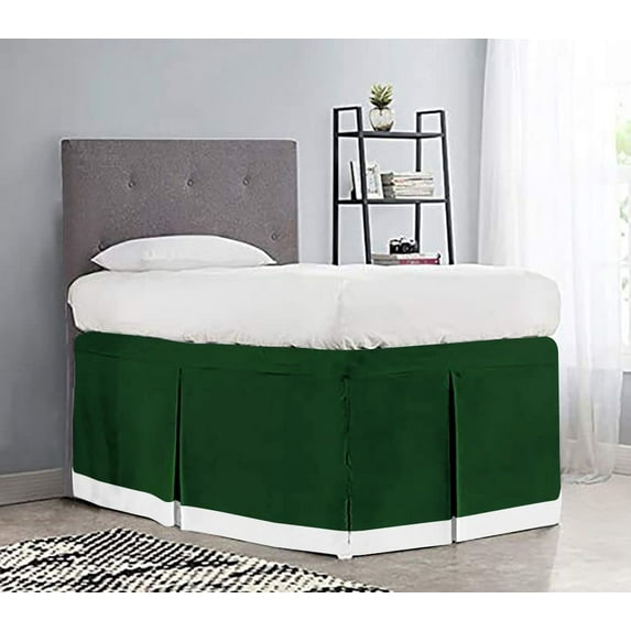 Dorm Room Bed Skirt - College Dual Tone Dorm Bed Skirt - Long Two Tone Dorm Bedskirts - Extra Long Dorm Room Bed Skirt - 100% Egyptian Cotton Two Tone Bedskirts - Twin-XL - 52" Drop, Green